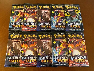 Lot Of (10) Shining Fates Booster Packs Factory Sealed Pokemon Random Pack Art • $49.99