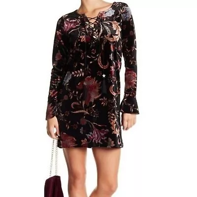 Wild Pearl Floral Bohemian Velvet Mini Dress • $26