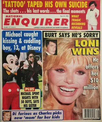 National Enquirer Sept 21 1993 - Michael Jackson Kissing Boy - Tattoo Suicide • $14.95