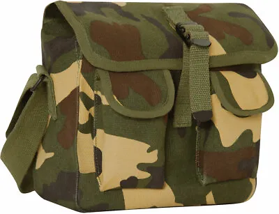 Woodland Camouflage 2 Pocket Canvas Military Ammo Carry Shoulder Bag • $13.99