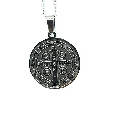 Medalla De San Benito Saint St. Benedict Medallion Medal Pendant Chain Necklace • $18