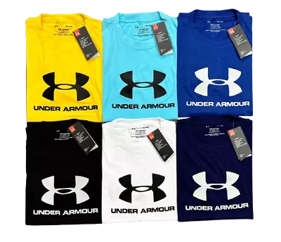 Men Under Armour T-Shirt Big Logo Crew Neck  Cotton  Sports Gym Running M L • £13.99