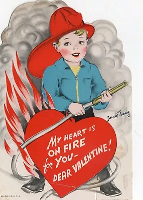 Vintage Valentine's Day Card VALENTINE Set Of 3 FIREMAN Fire Engine • $12.99