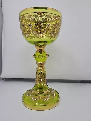 Antique Moser Enameled Czech Bohemian Art Glass Goblet Late 1800s • $395