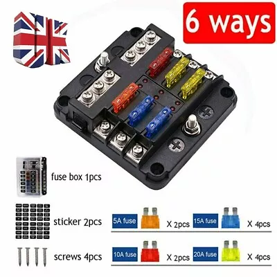 £8.59 • Buy 6 Way Blade Fuse Box Block FuseBox Holder Auto Marine Bus Bar Car Kit 12V 32V UK