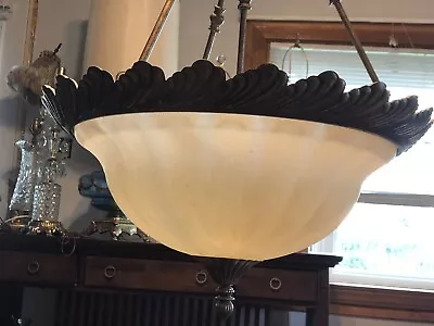 Vintage Glass Shade Hanging Light Fixture Pendant Lamp Chandelier 21  Wide • $189