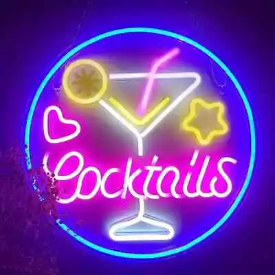 Cocktails Neon Signs For Wall Decor Dimmable LED Martini Neon Sign With Hanging • $48.22