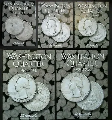 Set Of 5 He Harris Washington Quarters Coin Folders Number 1-5 1916-1998 Book • $33.95