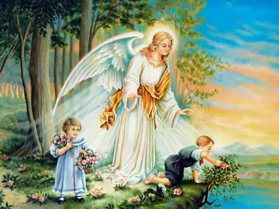 Vintage Style GUARDIAN ANGEL With Boy & Girl  8  X 10  Print Ready To Be Framed • $12.97