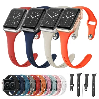 $5.38 • Buy For Apple Watch Series 5 4 3 2 1 Silicone Replacement Slim Strap Band 38 40 42mm