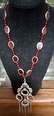 JJ Vintage Red Glass Necklace With Silver Accents  • $49.99
