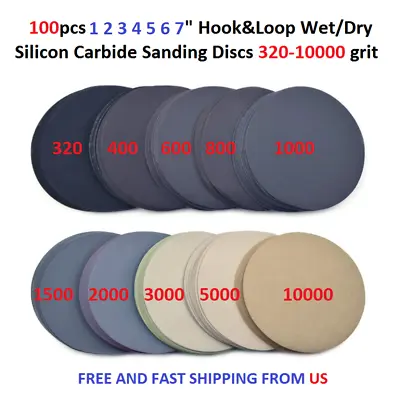 100pcs 1 2 3 4 5 6 7  Hook&Loop WetDry Silicon Carbid Sanding Disc 320-10000grit • $69.99
