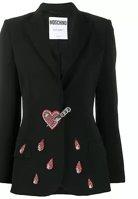 BN Moschino Couture Milano Black Blazer & Crystal Embellished Heart Size 10 • $585.75