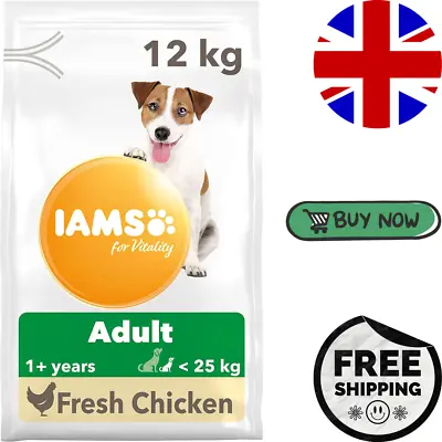 IAMS For Vitality Small&Medium Breed Adult Dry Dog Food With Fresh Chicken 12kg • £27.60
