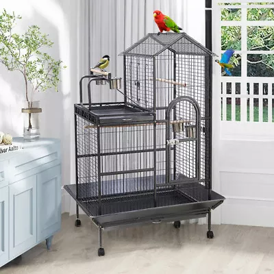 Luxury Parrot Bird Cage Macaw Aviary Finch Cage Metal W/ Play Stand &Wheel 160cm • £199.95