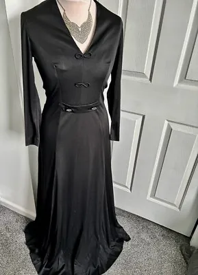 Vtg Dress Horrockses Sz 14 Maxi Black 60s 70s  Boho Goth Grannycore Cottage Gift • £113.50