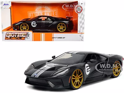 2017 Ford Gt #2 Matt Black W/silver Stripes 1/24 Diecast Model Car By Jada 33882 • $20.99