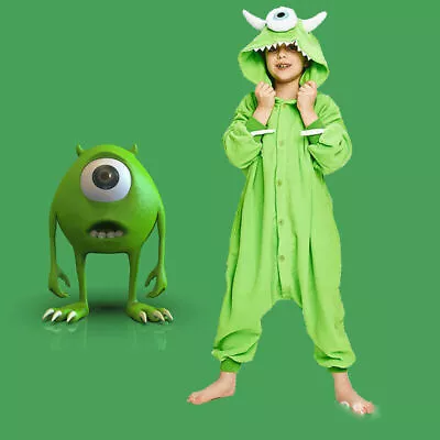 Kids Mike Wazowski Pajamas Jumpsuit Cosplay Animal Halloween Role-Play Costume • £36.83