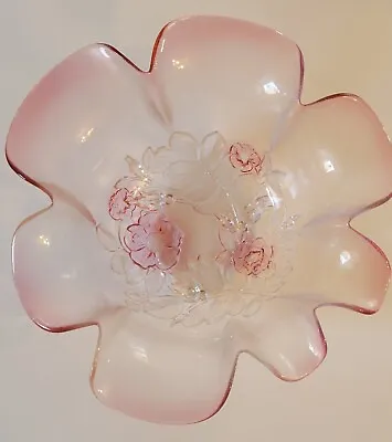 Glass Bowl Decorative Mikasa Rosella Pink Flowers Ruffled Edge Vintage Germany • $14.99