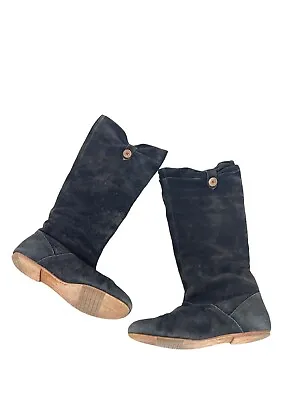 Ugg Boots 9 Black Suede Leather Highkoo Slouchy Flat Tall Snap Pull On 1948 • $14.17