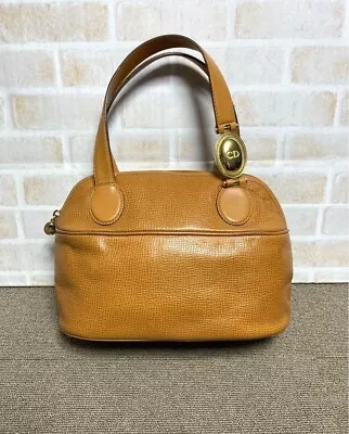 Christian Dior Vintage Leather Handbag Oval Logo Plate Camel 7.1x10.6x4.7  • $299