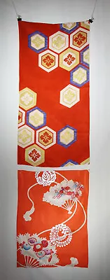 2 X Antique Vintage Japanese Kimono Silk Fabric Bundle 15 - Orange Floral • £13