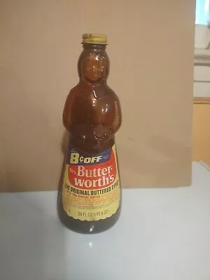 Vtg Mrs. Butterworth's Amber Glass 24oz Syrup Bottle W/ Metal Cap & Label • $55