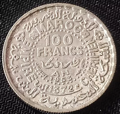 **SLIGHT LUSTER** 1953 Morocco AH 1372 100 Francs - Silver Coin • $27.99