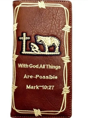 Cross Praying Cowboy Men Wallet Western Bifold Check Book W054 Brown • $13.99