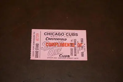 1953 1st Year Milwaukee Braves Vs Chicago Cubs Baseball Dh Ticket Stub Adcock Hr • $29.99