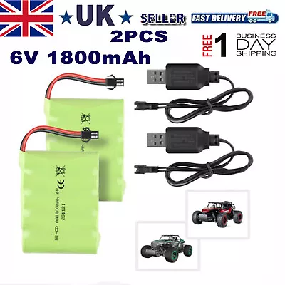 £16.99 • Buy 2pcs 6V 1800mAh Battery Pack SM-2P 2 Pin Plug With USB Charger For RC Car BEZGAR