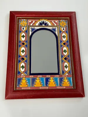 Vintage Artecer Hand Painted Framed Tiled Mirror Gold Made In Spain 9”x7” CU0897 • $38.24