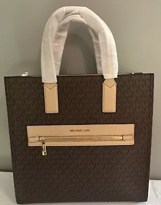 Michael Kors Large Kenly Tan Brown Tote Bag Shoulder Strap Mk Discontinued • $299.99