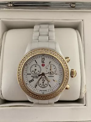 Michele White Ceramic Diamond Jetway  Luxury Women's Watch  Mww17b000007 .50ctw • $899