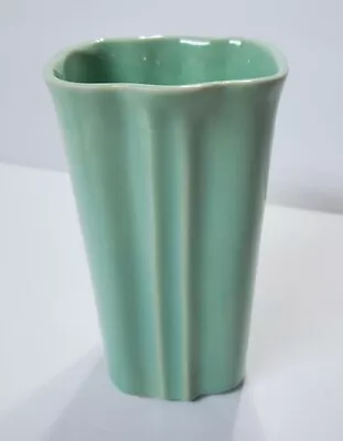 Vintage Mint Green POTTERY VASE Flower Art Deco 5  McCoy Square Tapered Body • $16