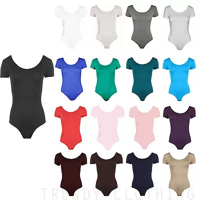 Womens Short Sleeve Stretch Bodysuit Ladies Leotard Body Top Tshirt  • £3.49