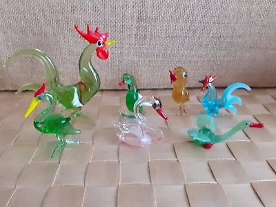 Vintage Miniature Hand Blown Murano Style  Glass Birds X 7 • £14