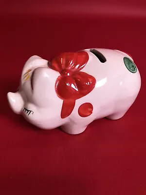 VINTAGE Circa 1950 Shawnee ?Ceramic Polka Dot Pig Piggy Bank 6 X3  Cork Inside • $15