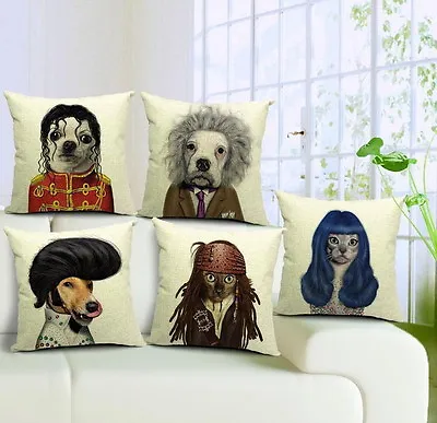 Cushion Cover Pillow Case Cotton Linen Dog/Cat Face MJ Hepburn Presley Captain • $15