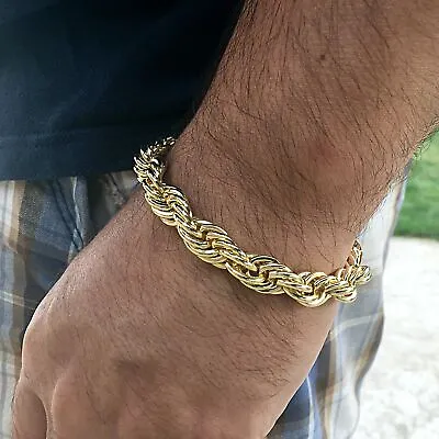 Men Twisted Rope Chain Bracelet Gold Plated Hip Hop Jewelry 8.5  X 10MM Thick • $14.95