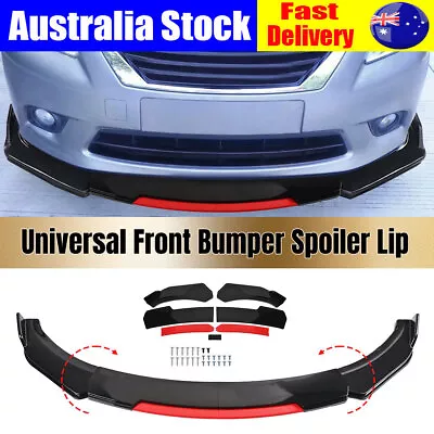 Gloss Black + Red Universal Front Bumper Spoiler Splitter Lip Protector Body Kit • $57.95