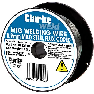 Clarke Mild Steel Mig Welding Wire 0.9mm (Flux Cored - No Gas - 0.45kg) • £15.99