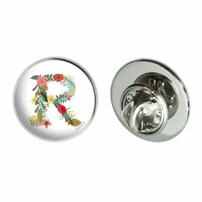 Letter R Floral Monogram Initial Metal 0.75  Lapel Hat Pin Tie Tack Pinback • $4.99