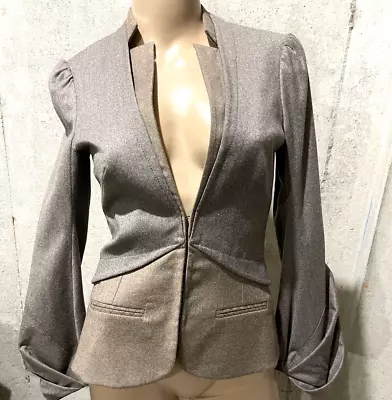 Zac Posen Runway Structured Ruffle Taupe Brown Tan Wool Dress Blazer Jacket US 0 • $4.25