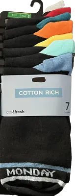 M&S Mens Socks Cotton Rich Black Cool & Fresh Days Of The Week X 7 Pairs • £12.95