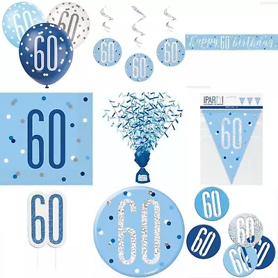 60th Glitz Blue Happy BirthdayBannerBuntingBalloonConfettiBadgeNapkin • £5.99