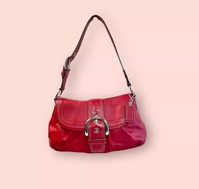 COACH Vintage Y2K Red Leather Soho Hobo Shoulder Handbag Pleated Buckle F15204 • $65