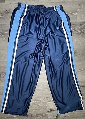 Vtg Starter Silky Warm Up Pants Blue W Side Stripe 90’s- Y2K Sz Large Full Lined • $14.99