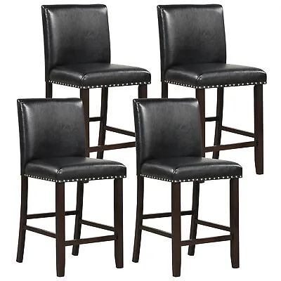 Set Of 4 Bar Stools PVC Leather Counter Height Chairs For Kitchen Island Black • $269.99