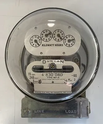 Duncan Type MF - A  Single Phase Watthour Meter. 15 Amp 240 Volt 3 Wire Vintage • $39